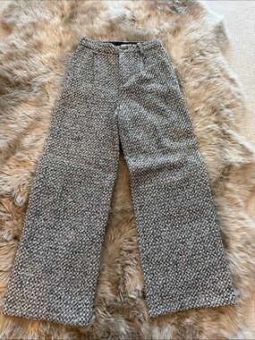 Commense Black & White Wide-Leg Textured Pants